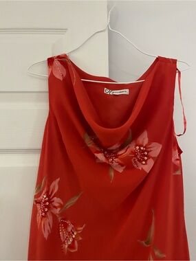 dressbarn Red Floral Sequin Cowl Neck Dress